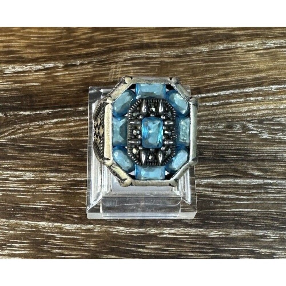 Handmade Ottoman Style Sterling Silver Simulated Aquamarine Signet Ring Sz 10.5